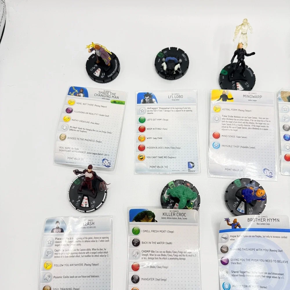 Heroclix DC Comics Uncommon, Super Rare, Unique Mixed Lot of 15 with Cards Lot E